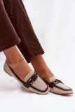 Mocasini maro-bej din material textil cu element decorativ