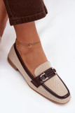 Mocasini maro-bej din material textil cu element decorativ