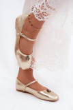 Balerini aurii cu bareta și ornament din piele ecologică