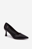 Pantofi eleganți negri cu toc subțire din piele ecologică