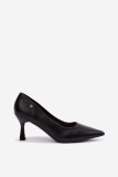Pantofi eleganți negri cu toc subțire din piele ecologică