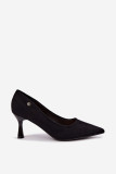 Pantofi eleganți negri cu toc subțire din piele ecologică întoarsă