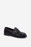 Mocasini negri din piele ecologică întoarsă cu detaliu decorativ