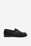 Mocasini negri din piele ecologică întoarsă cu detaliu decorativ