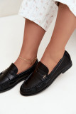 Mocasini negri din piele ecologică întoarsă cu detaliu decorativ
