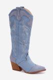 Cizme western din denim cu toc gros
