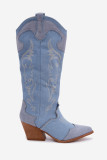 Cizme western din denim cu toc gros
