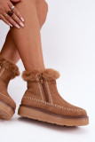 Cizme de zăpadă cu cusături decorative și blăniță camel