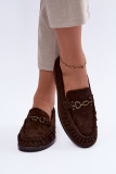 Mocasini din piele întoarsă cu decor și fronseuri, maro