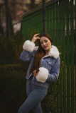 Jachetă gri denim cu blană neagră