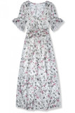 Rochie albă maxi cu flori Rafaela