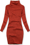 Rochie teracotă din tricot cu guler înalt