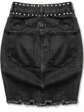 Fustă denim neagră cu capse argintii