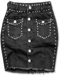 Fustă denim neagră cu capse argintii