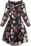 Rochie florală neagră cu panglică în talie