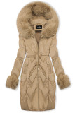 Palton matlasat din piele sintetică cu blană artificială, bej