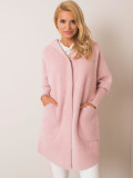 Palton roz deschis din alpaca cu glugă