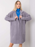 Palton gri din alpaca cu buzunare