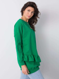 Pulover verde din bumbac cu volane
