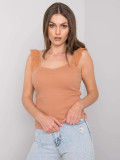 Top din bumbac bej cu model în dungi