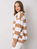 Bluza albă-camel fără glugă cu dungi