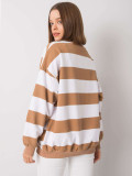 Bluza albă-camel fără glugă cu dungi