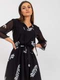 Rochie asimetrică neagră cu mâneci 3/4