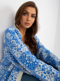 Cardigan alb-albastru cu model RUE PARIS