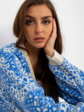 Cardigan alb-albastru cu model RUE PARIS