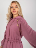 Rochie roz cu fustă evazată și nasturi