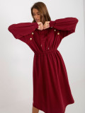 Rochie dres bordeaux cu fustă evazată și elastic în talie