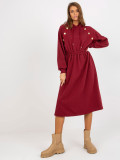 Rochie dres bordeaux cu fustă evazată și elastic în talie