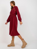 Rochie dres bordeaux cu fustă evazată și elastic în talie