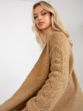 Cardigan maxi camel cu model perforat