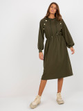 Rochie midi khaki din bumbac cu nasturi