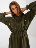 Rochie midi khaki din bumbac cu nasturi