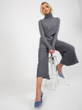 Pantaloni largi gri închis din tricot cu talie elastică