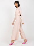 Pantaloni tricotati roz deschis cu picior larg