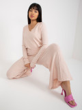 Pantaloni tricotati roz deschis cu picior larg