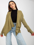 Cardigan scurt asimetric khaki fără închidere