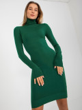 Rochie tricotată verde închis, ajustată, din viscoză