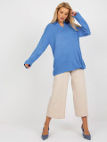 Pulover lung oversize albastru cu guler RUE PARIS