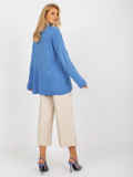 Pulover lung oversize albastru cu guler RUE PARIS