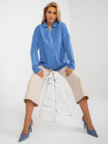 Pulover lung oversize albastru cu guler RUE PARIS