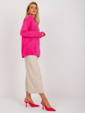 Pulover oversize roz fluorescent cu guler RUE PARIS