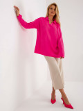 Pulover oversize roz fluorescent cu guler RUE PARIS