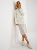 Pulover lung oversize ecru cu guler RUE PARIS