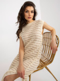 Rochie maxi tricotată bej deschis cu fante