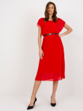 Rochie midi plisată roșie cu curea