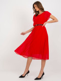 Rochie midi plisată roșie cu curea